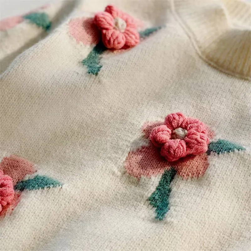 3D Knitted Floral Sweet Sweater