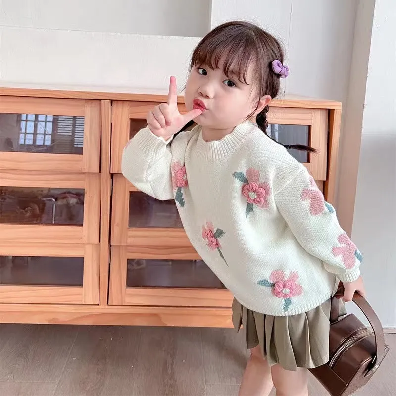 3D Knitted Floral Sweet Sweater