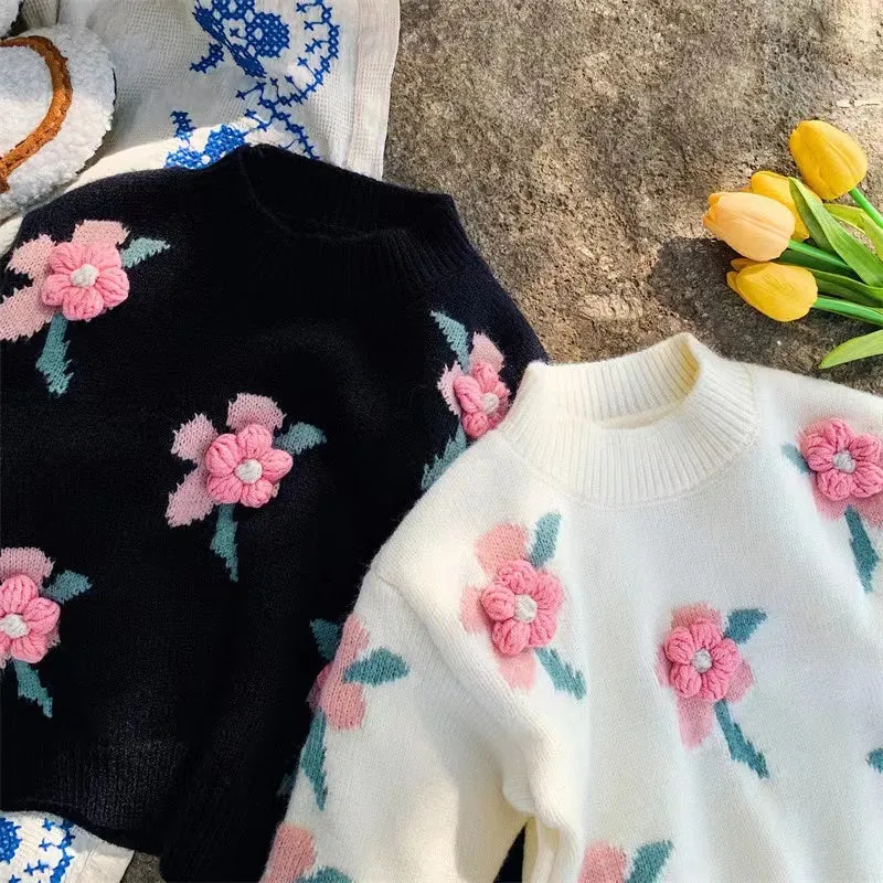 3D Knitted Floral Sweet Sweater