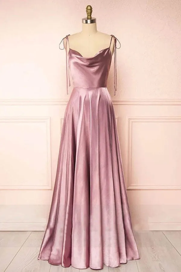 A-line Tie Shoulder Long Bridesmaid Dress
