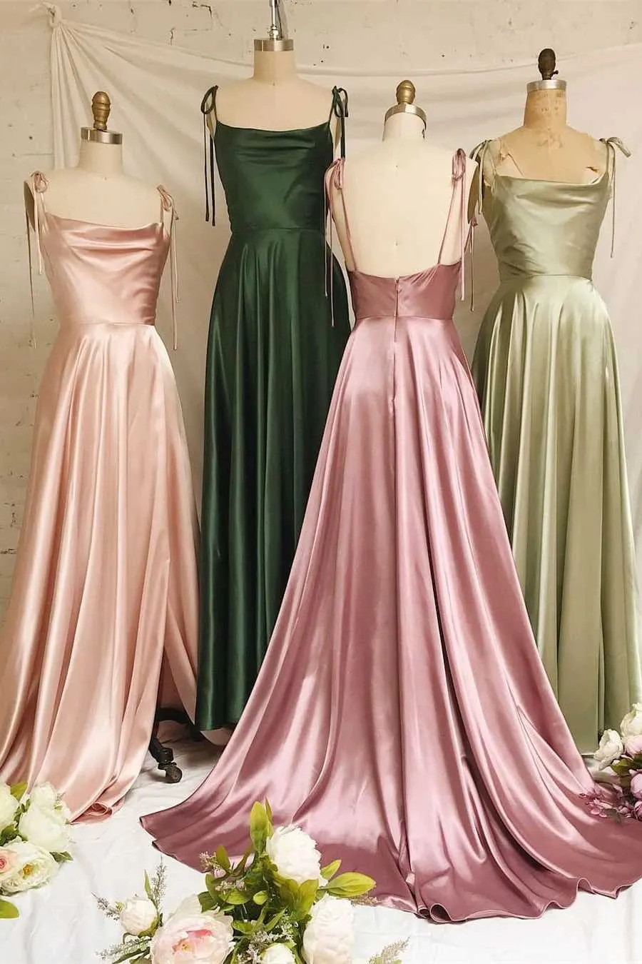 A-line Tie Shoulder Long Bridesmaid Dress
