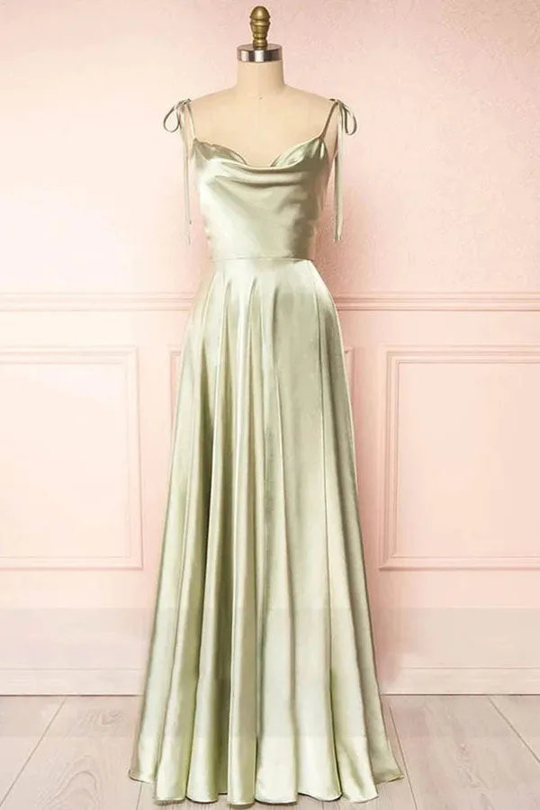 A-line Tie Shoulder Long Bridesmaid Dress