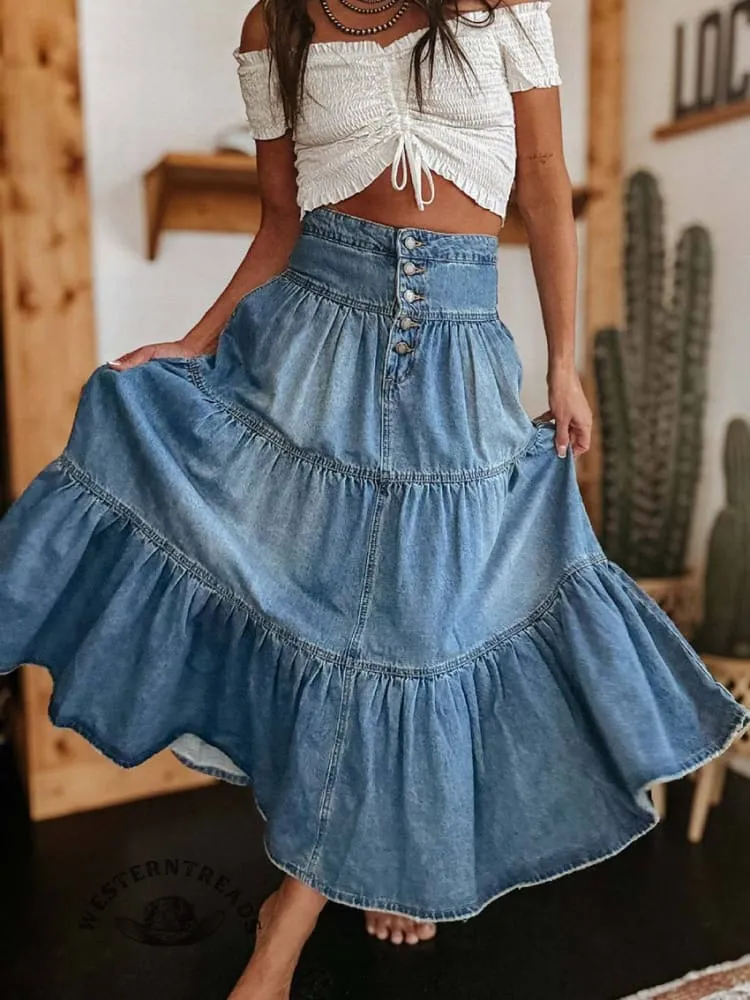 Boho Layered Denim Skirt