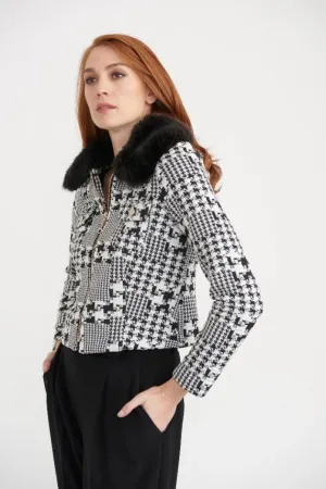 Joseph Ribkoff Fur Collar Black & White Jacket Style 203529