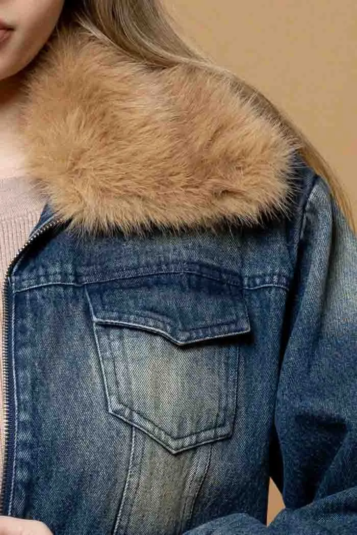 Kim Denim Jacket Fur Collar