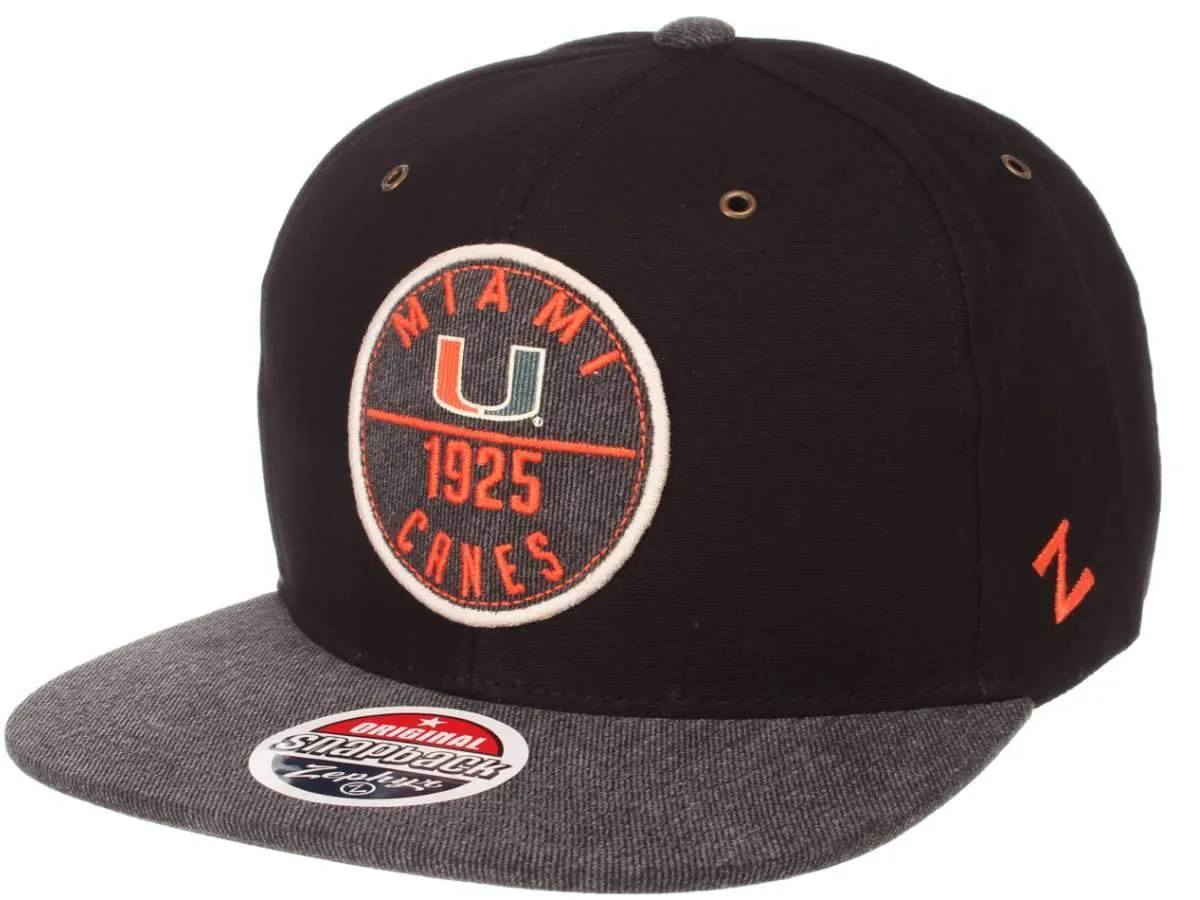 Miami Hurricanes Zephyr Admiral Flat Bill Black Snapback Adjustable Hat Cap