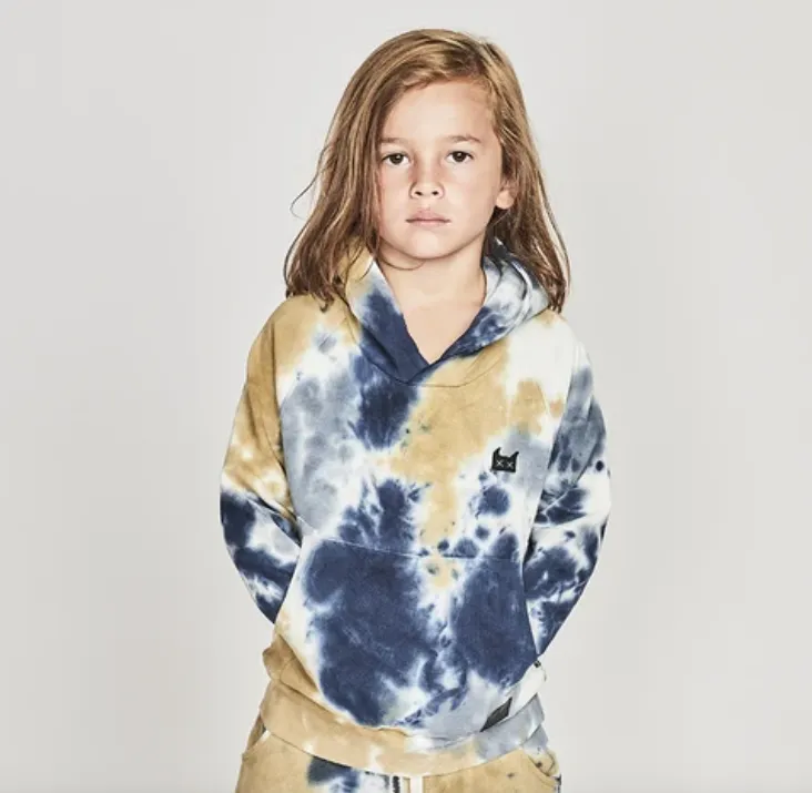 Munster Kids - Branded Tie Dye Hoodie in Denim/Tan