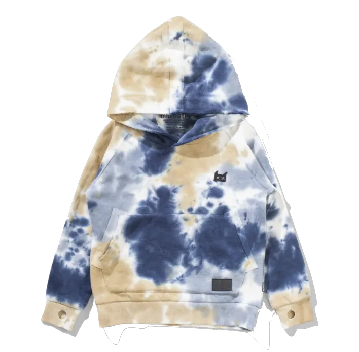 Munster Kids - Branded Tie Dye Hoodie in Denim/Tan