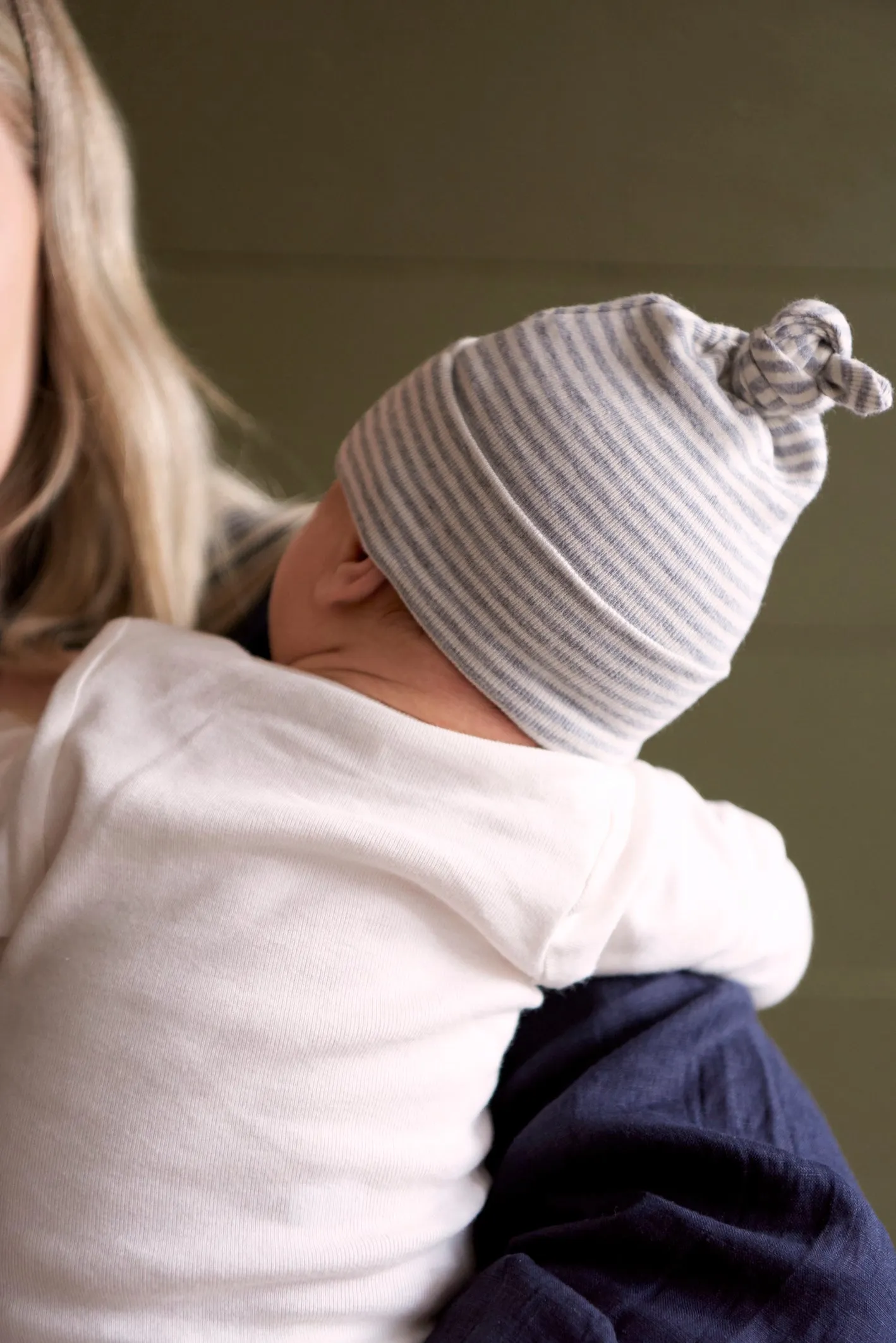 Nature Baby Cotton Knotted Beanie - Grey Marl Stripe