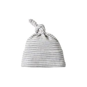 Nature Baby Cotton Knotted Beanie - Grey Marl Stripe