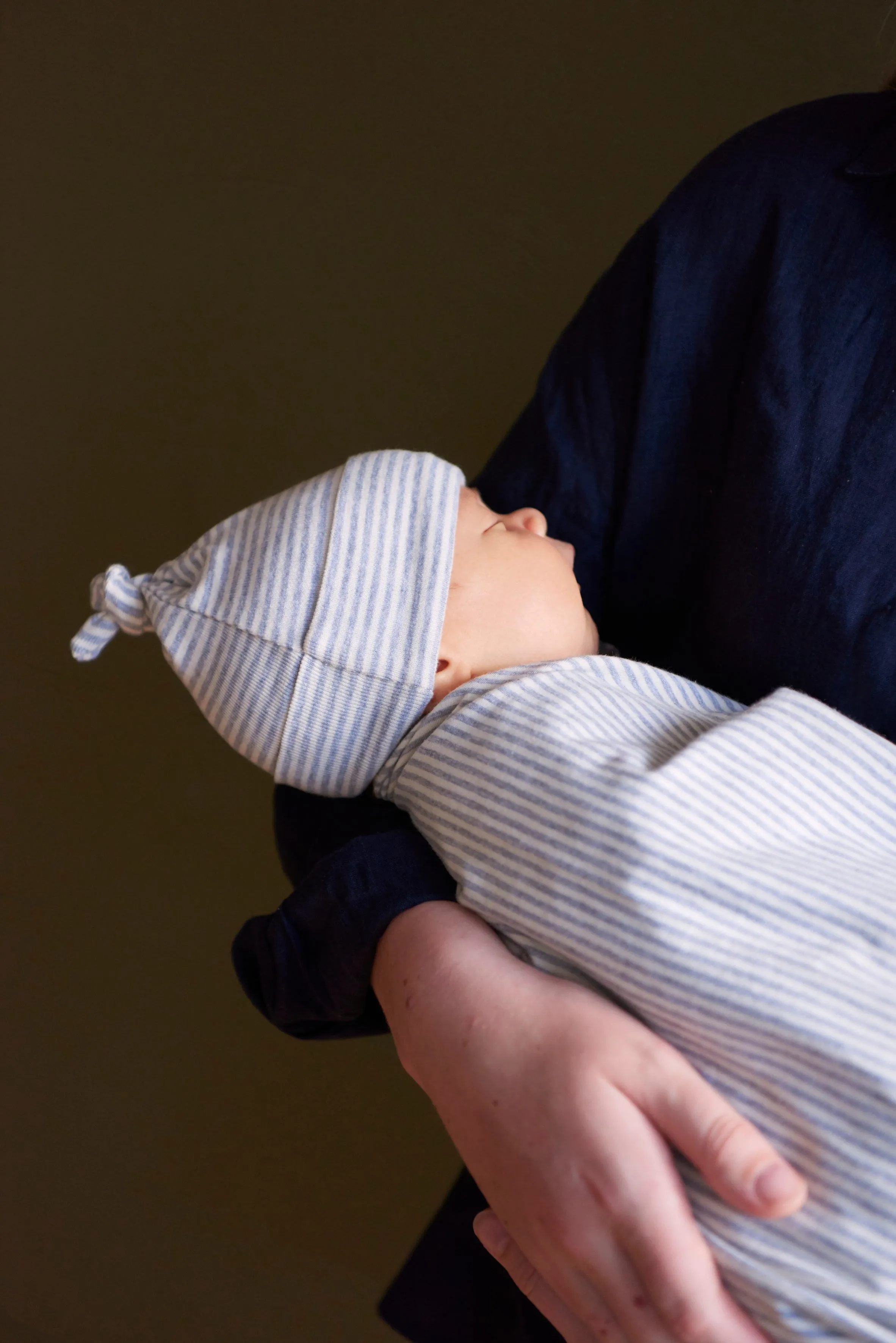 Nature Baby Cotton Knotted Beanie - Grey Marl Stripe
