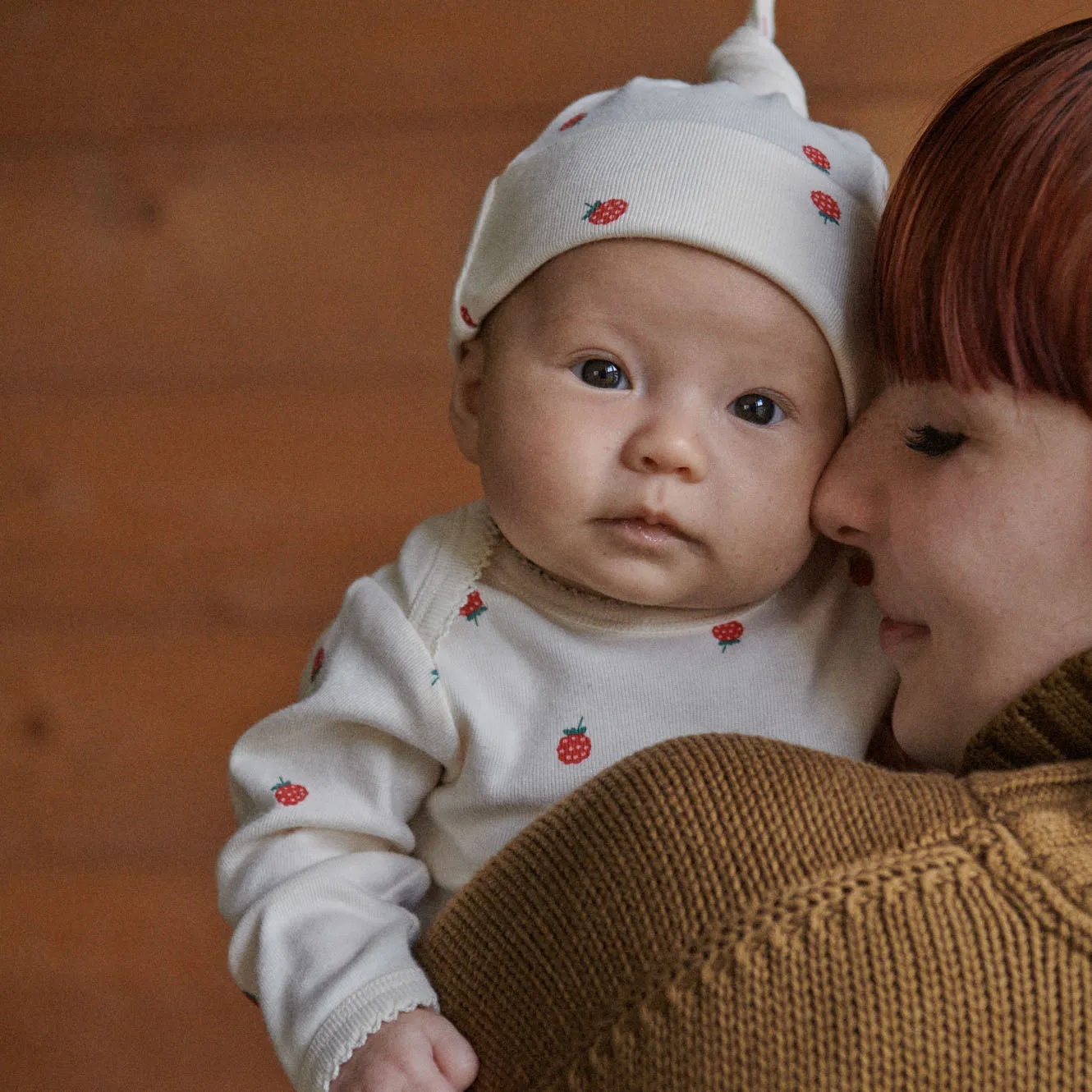 Nature Baby Cotton Knotted Beanie -  Raspberry Print