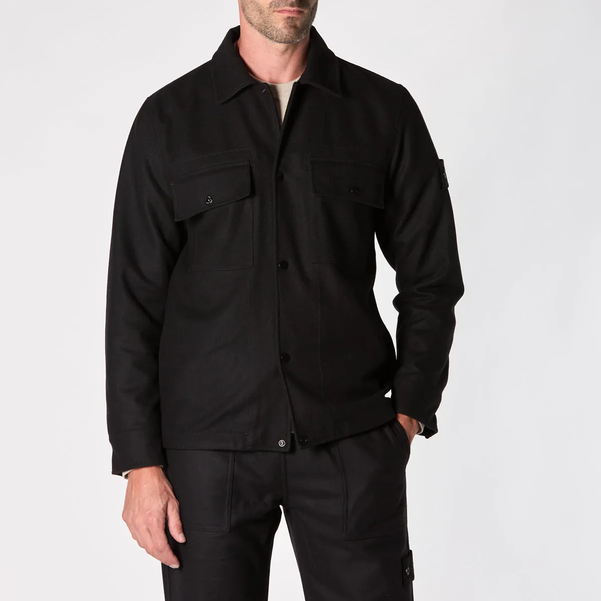 Stone Island Ghost Overshirt - Model 8115120F4, Elegant Black Color