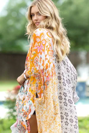 Vibrant Floral Tile Kimono