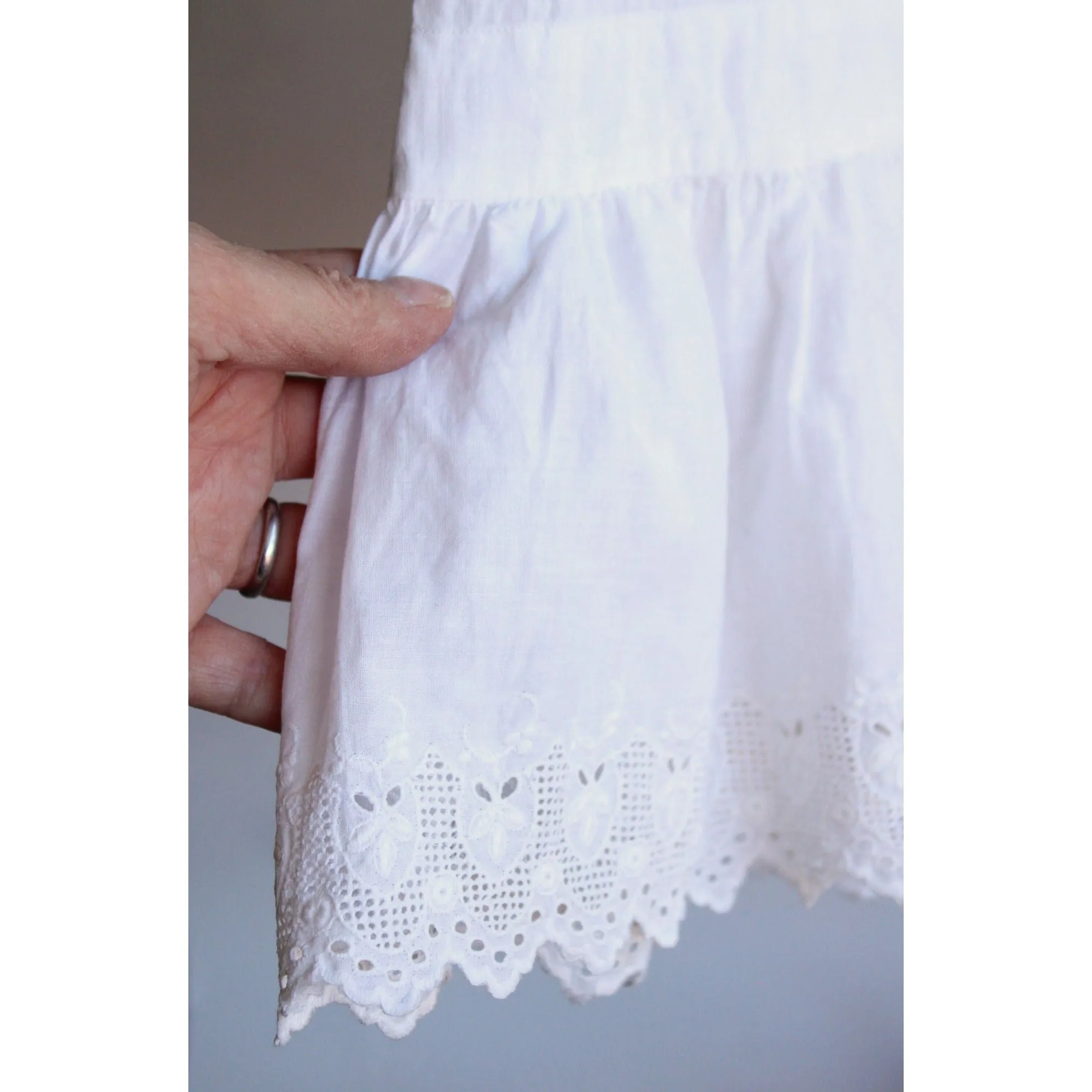 Vintage 1910s White Cotton and Lace Christening Baptism Baby Dress