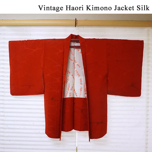 Vintage Haori Kimono Jacket Silk, Vivid Red base, Waves and Rippling Water Motif