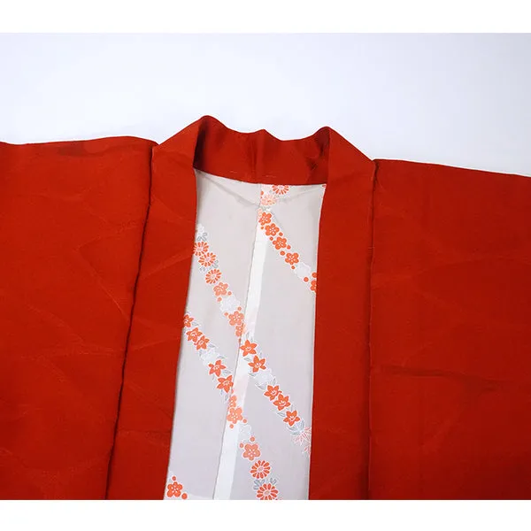 Vintage Haori Kimono Jacket Silk, Vivid Red base, Waves and Rippling Water Motif