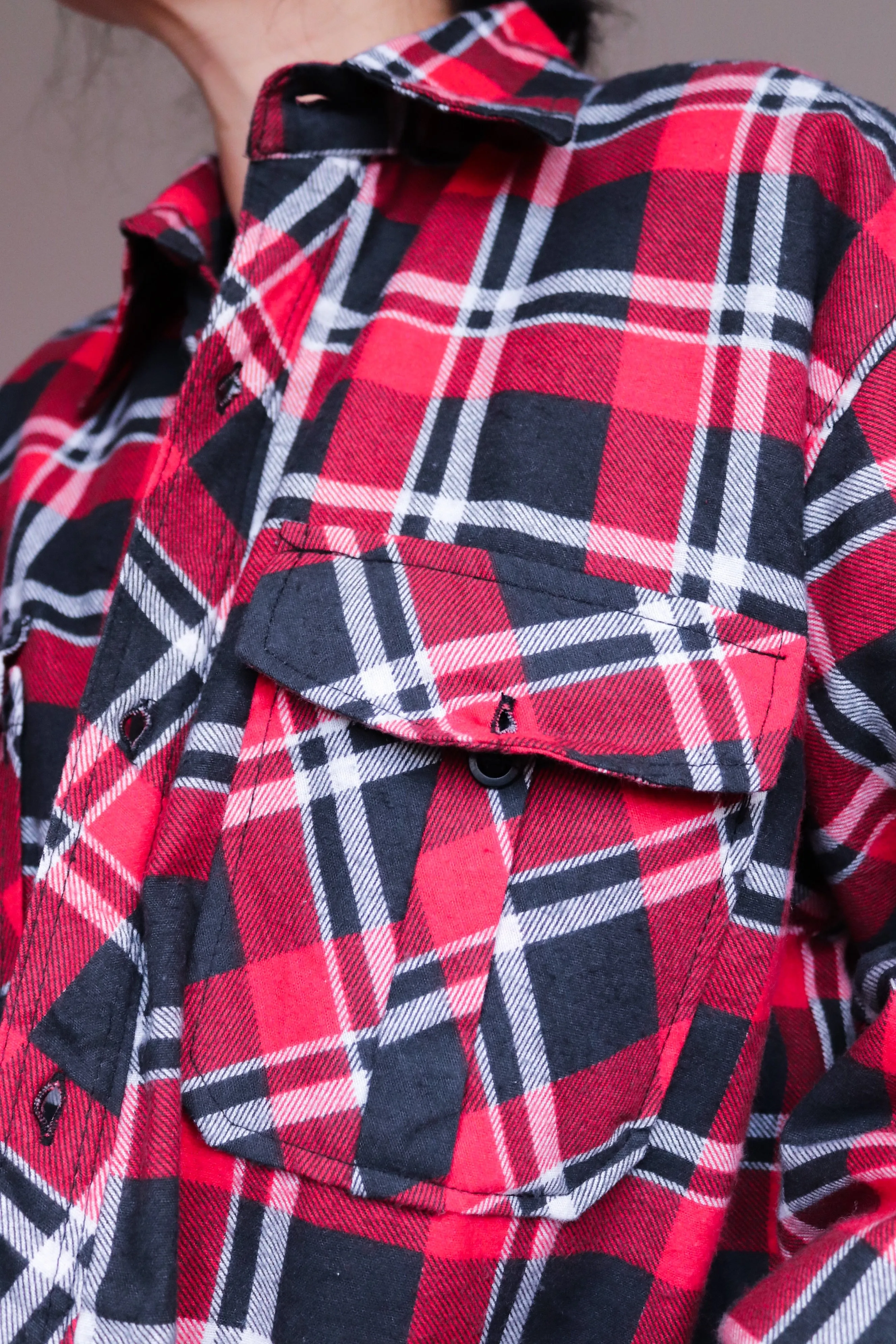 VINTAGE UNISEX MEN RED NAVY BLACK WHITE CHECK OVERSIZED FLEECE LINING COAT SHIRT BLAZER JACKET