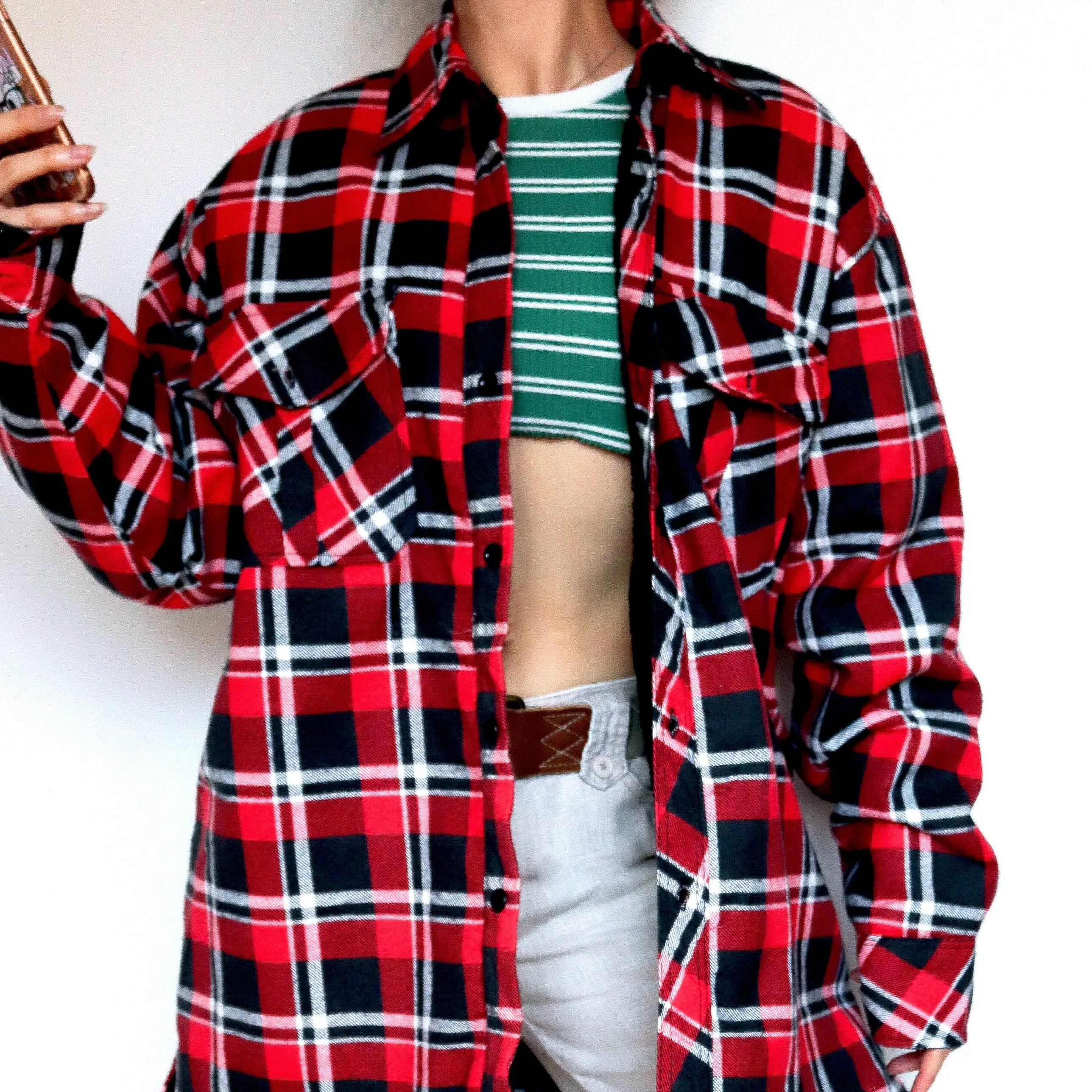 VINTAGE UNISEX MEN RED NAVY BLACK WHITE CHECK OVERSIZED FLEECE LINING COAT SHIRT BLAZER JACKET
